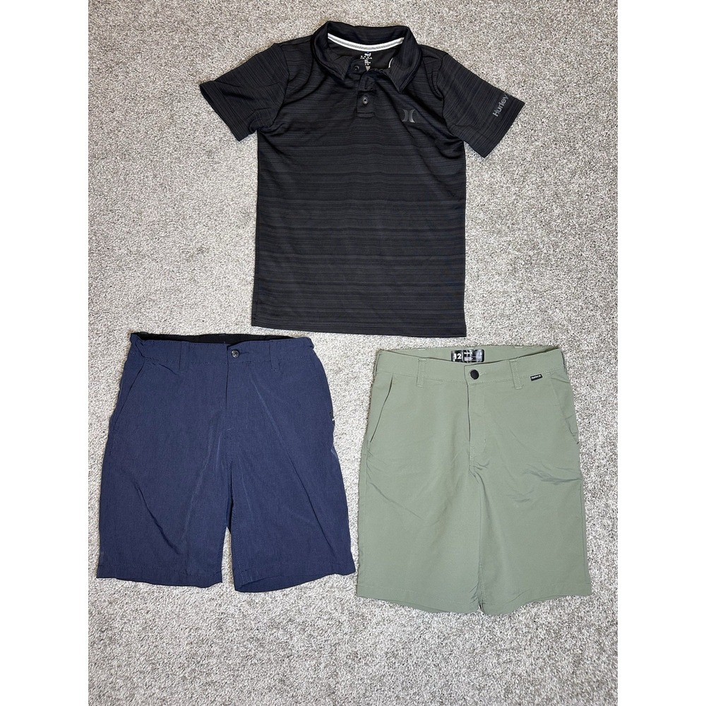 Boys Size 12 Hurley Quiksilver Golf Polo Shorts Lot 3 Black Navy Green